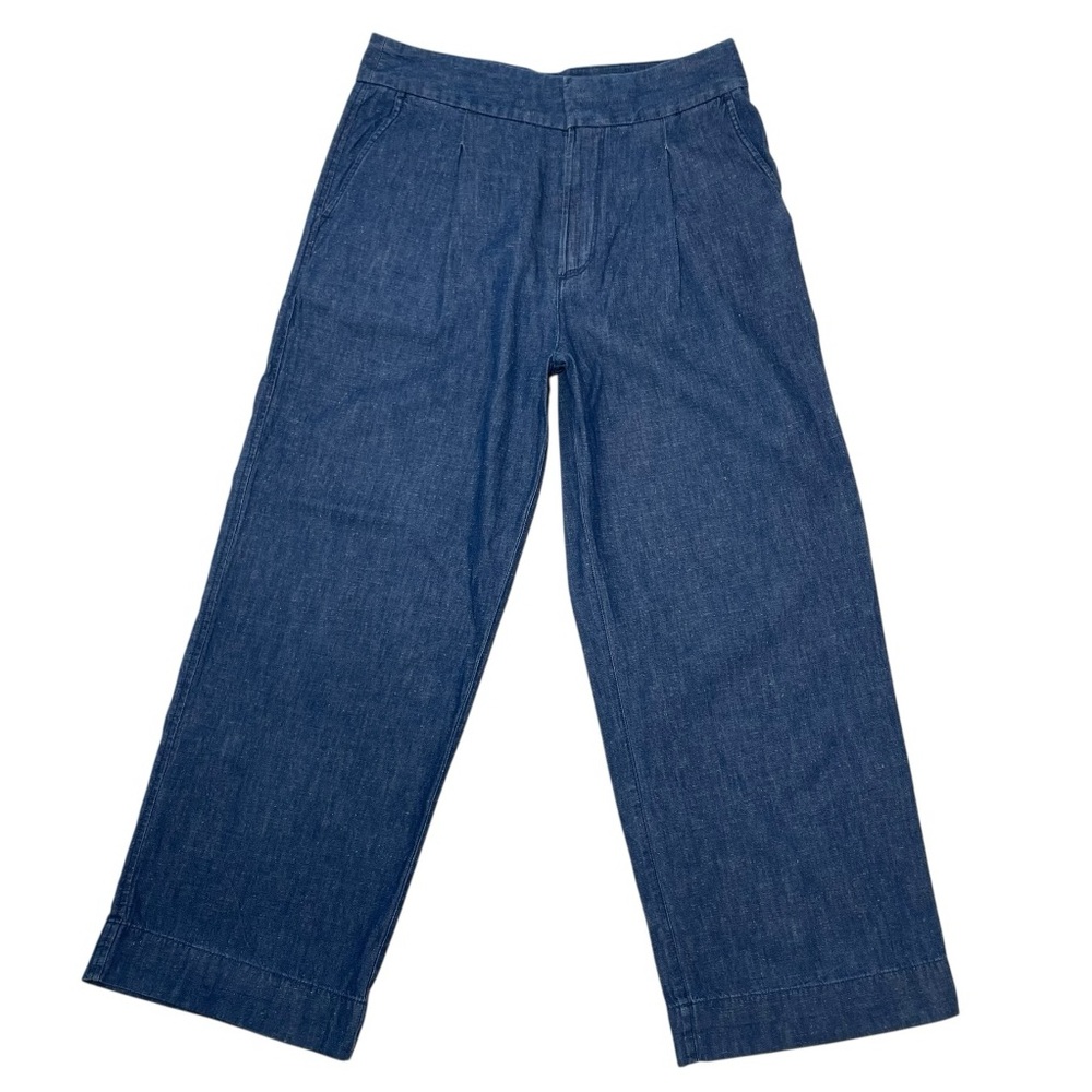 Gap slub knit cotton  straight trouser pant blue sz 10 P front pleat